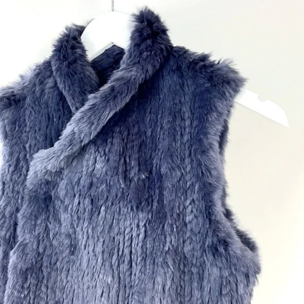 June Navy Rabbit Fur Snap-Front Vest - Picture 3 of 7